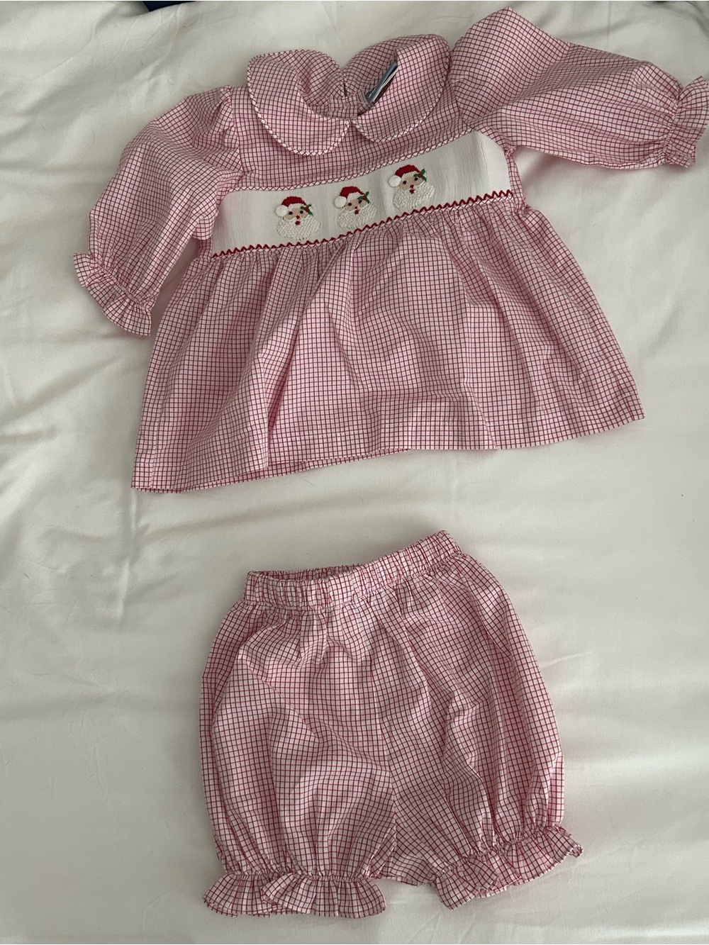Santa embroidered Grid Matching Set - Classic Check Pattern